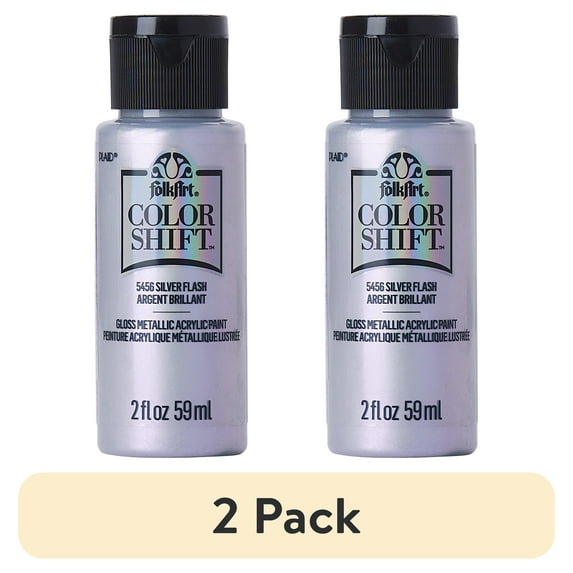 (2 pack) FolkArt Color Shift Acrylic Craft Paint, Gloss Finish, Silver Flash, 2 fl oz