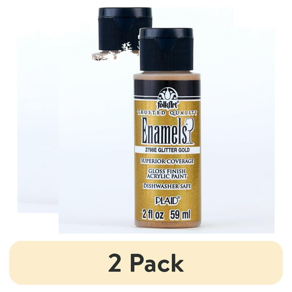 (2 pack) FolkArt 2798E Enamel Acrylic Craft Paint, Gloss Finish, Gold, 2 fl oz