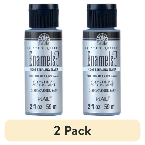 (2 pack) FolkArt Enamel Acrylic Craft Paint, Gloss Finish, Silver Sterling, 2 fl oz