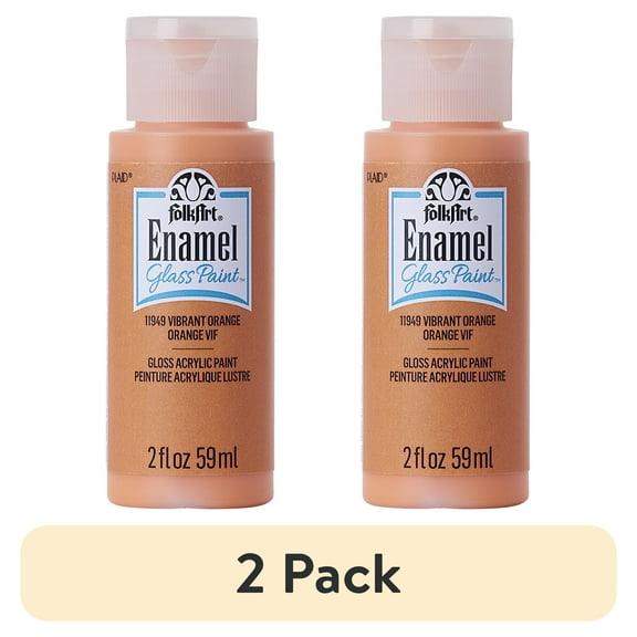 (2 pack) FolkArt Enamel Acrylic Craft Paint, Gloss Finish, Vibrant Orange, 2 fl oz