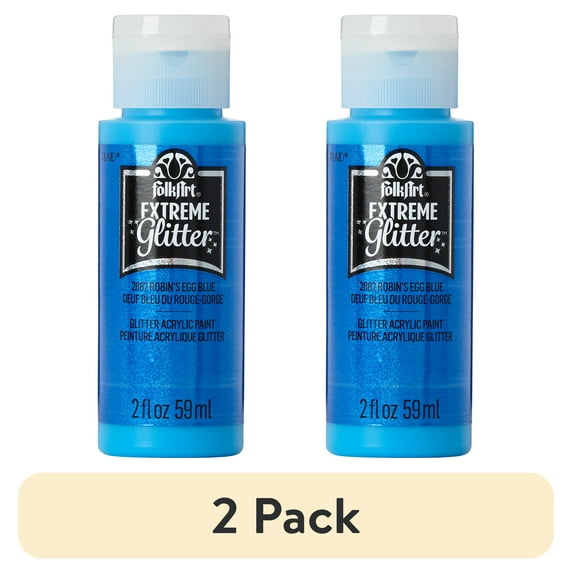 (2 pack) FolkArt Extreme Glitter Acrylic Craft Paint, Glitter Finish, Robin's Egg Blue, 2 fl oz