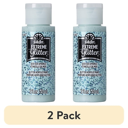 (2 pack) FolkArt Extreme Glitter Acrylic Craft Paint, Glitter Finish, Sea Sparkle, 2 fl oz