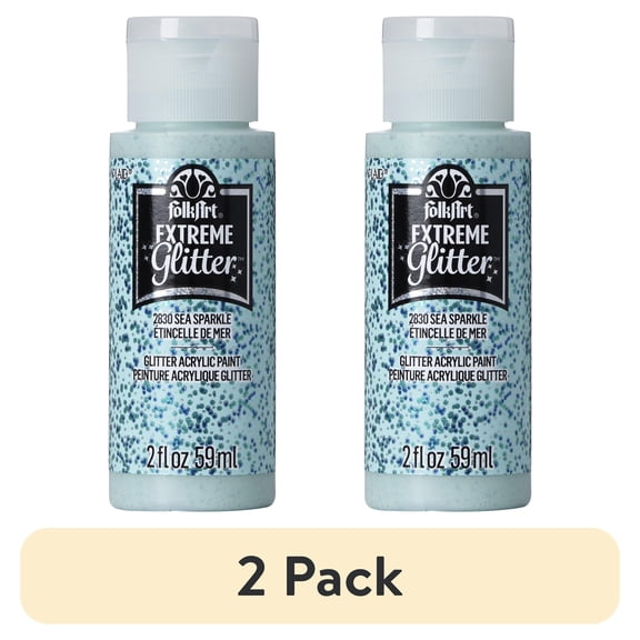 (2 pack) FolkArt Extreme Glitter Acrylic Craft Paint, Glitter Finish, Sea Sparkle, 2 fl oz