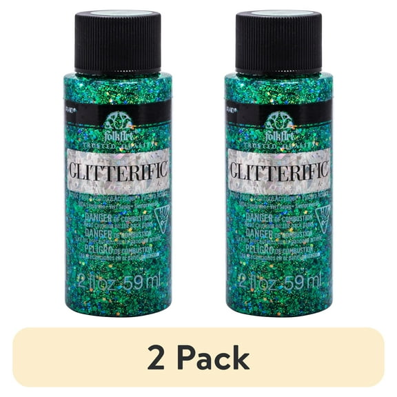 (2 pack) FolkArt 5934E Glitterific Acrylic Craft Paint, Glitter Finish, Evergreen, 2 fl oz