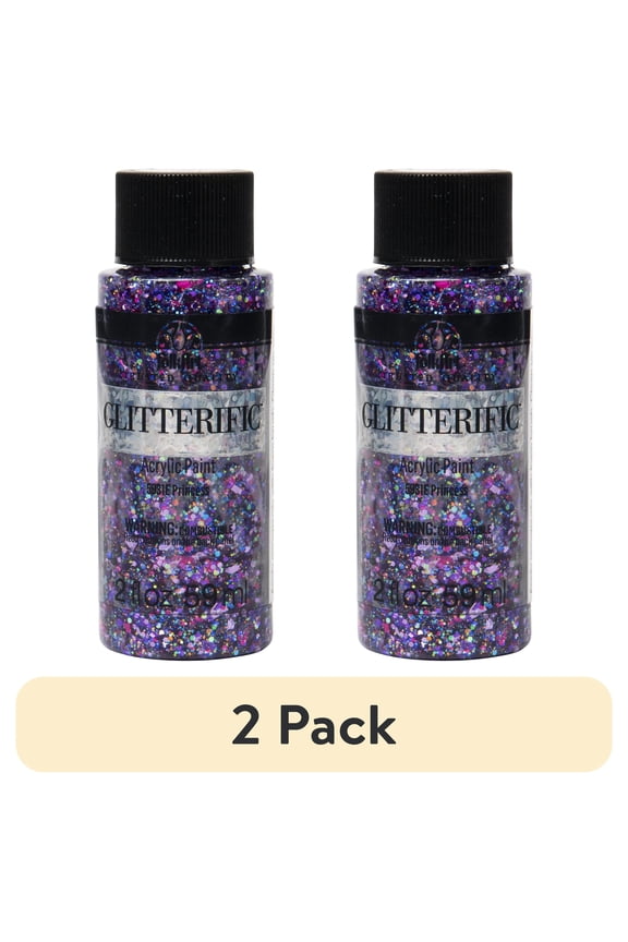 (2 pack) FolkArt Glitterific Acrylic Craft Paint, Glitter Finish, Princess, 2 fl oz