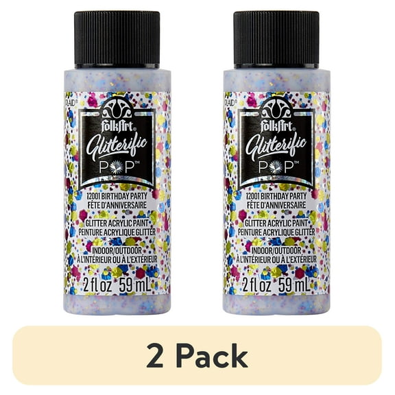 (2 pack) FolkArt Glitterific Pop Acrylic Craft Paint, Birthday Party, 2 fl oz