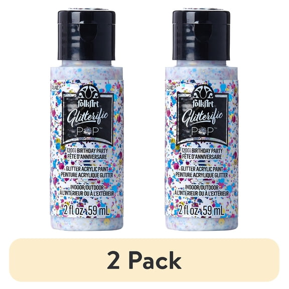 (2 pack) FolkArt Glitterific Pop Acrylic Craft Paint, Birthday Party, 2 fl oz