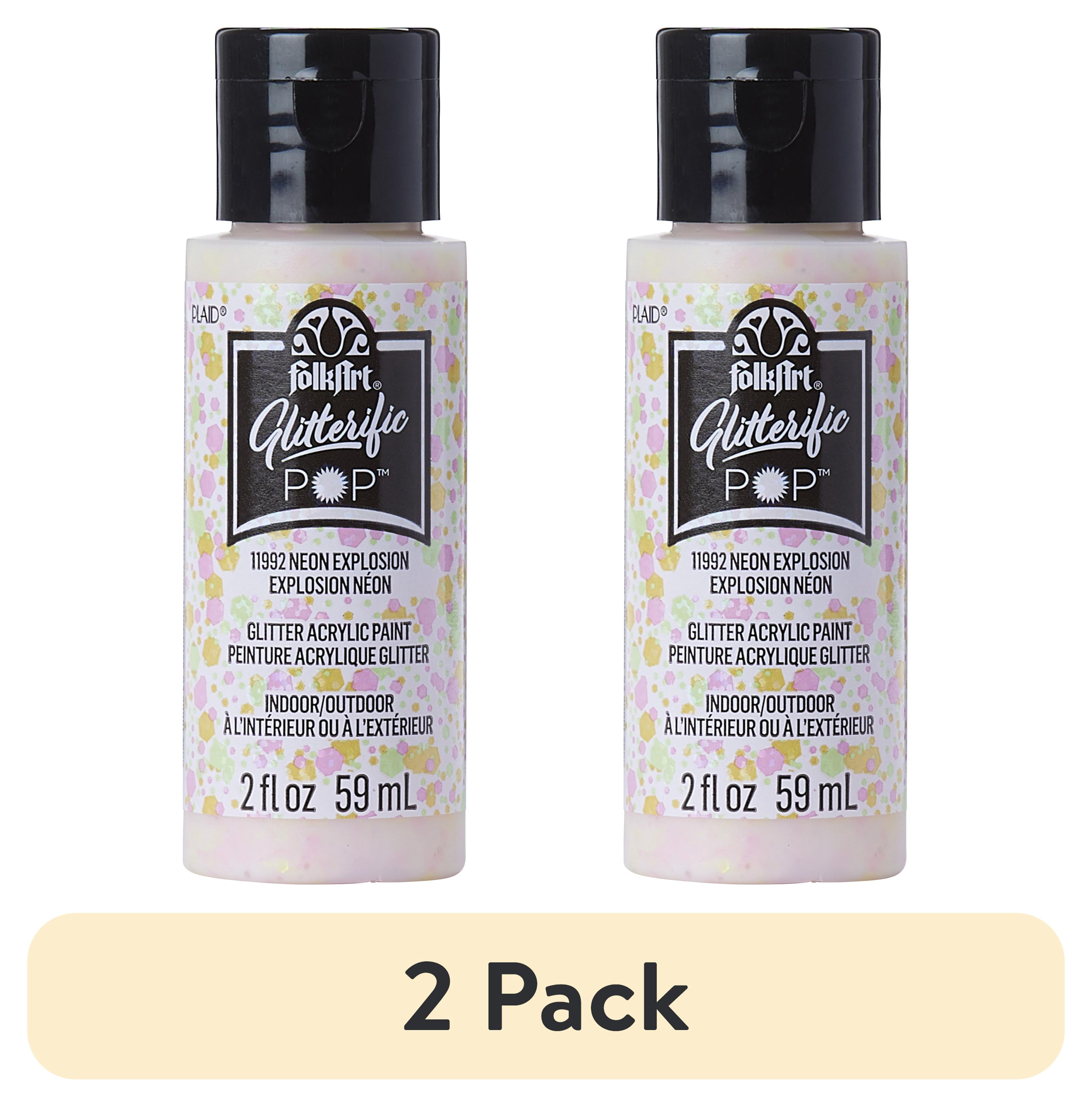 (2 pack) FolkArt Glitterific Pop Acrylic Craft Paint, Neon Explosion, 2 fl oz