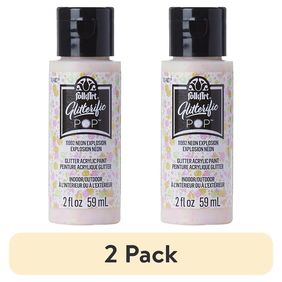 (2 pack) FolkArt Glitterific Pop Acrylic Craft Paint, Neon Explosion, 2 fl oz