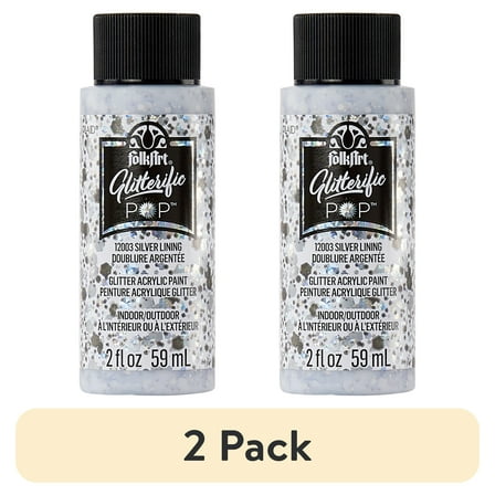 (2 pack) FolkArt Glitterific Pop Acrylic Craft Paint, Silver Lining, 2 fl oz