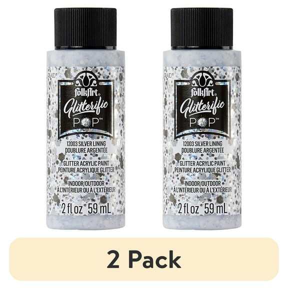 (2 pack) FolkArt Glitterific Pop Acrylic Craft Paint, Silver Lining, 2 fl oz
