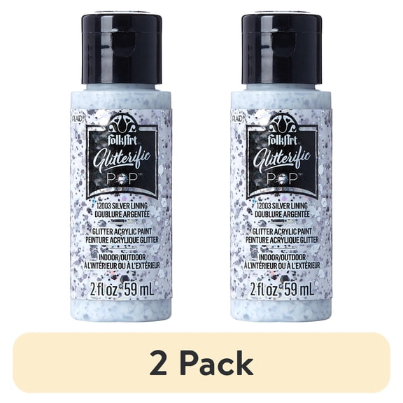 (2 pack) FolkArt Glitterific Pop Acrylic Craft Paint, Silver Lining, 2 fl oz