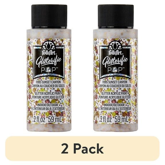 (2 pack) FolkArt Glitterific Pop Acrylic Craft Paint, Sunset Canyon, 2 fl oz