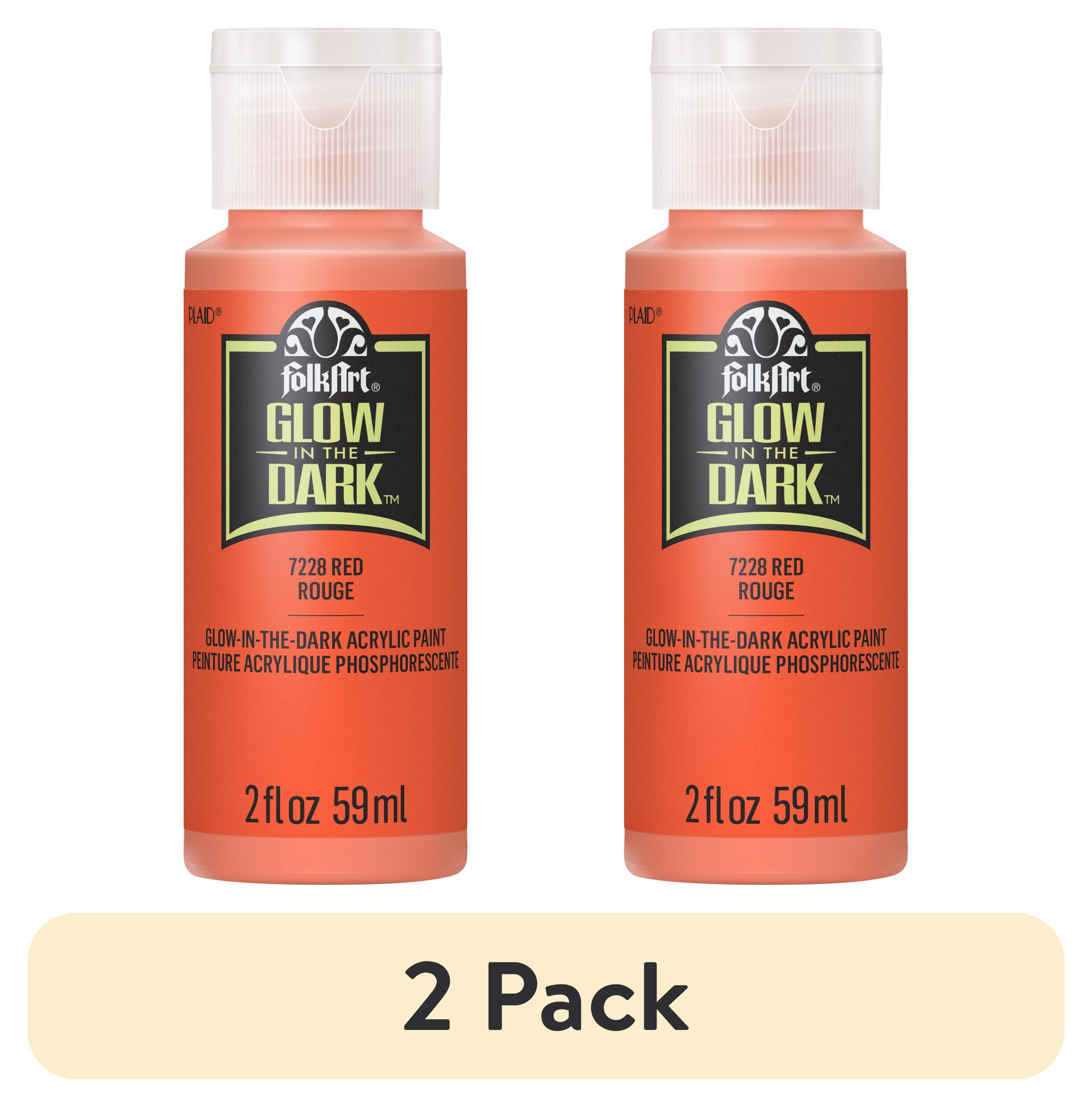 (2 pack) FolkArt Glow-in-the-Dark Acrylic Craft Paint, Matte Finish, Red, 2 fl oz