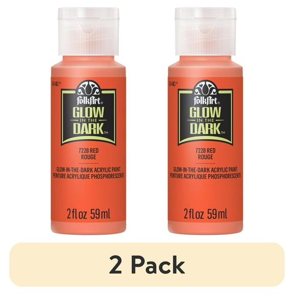 (2 pack) FolkArt Glow-in-the-Dark Acrylic Craft Paint, Matte Finish, Red, 2 fl oz