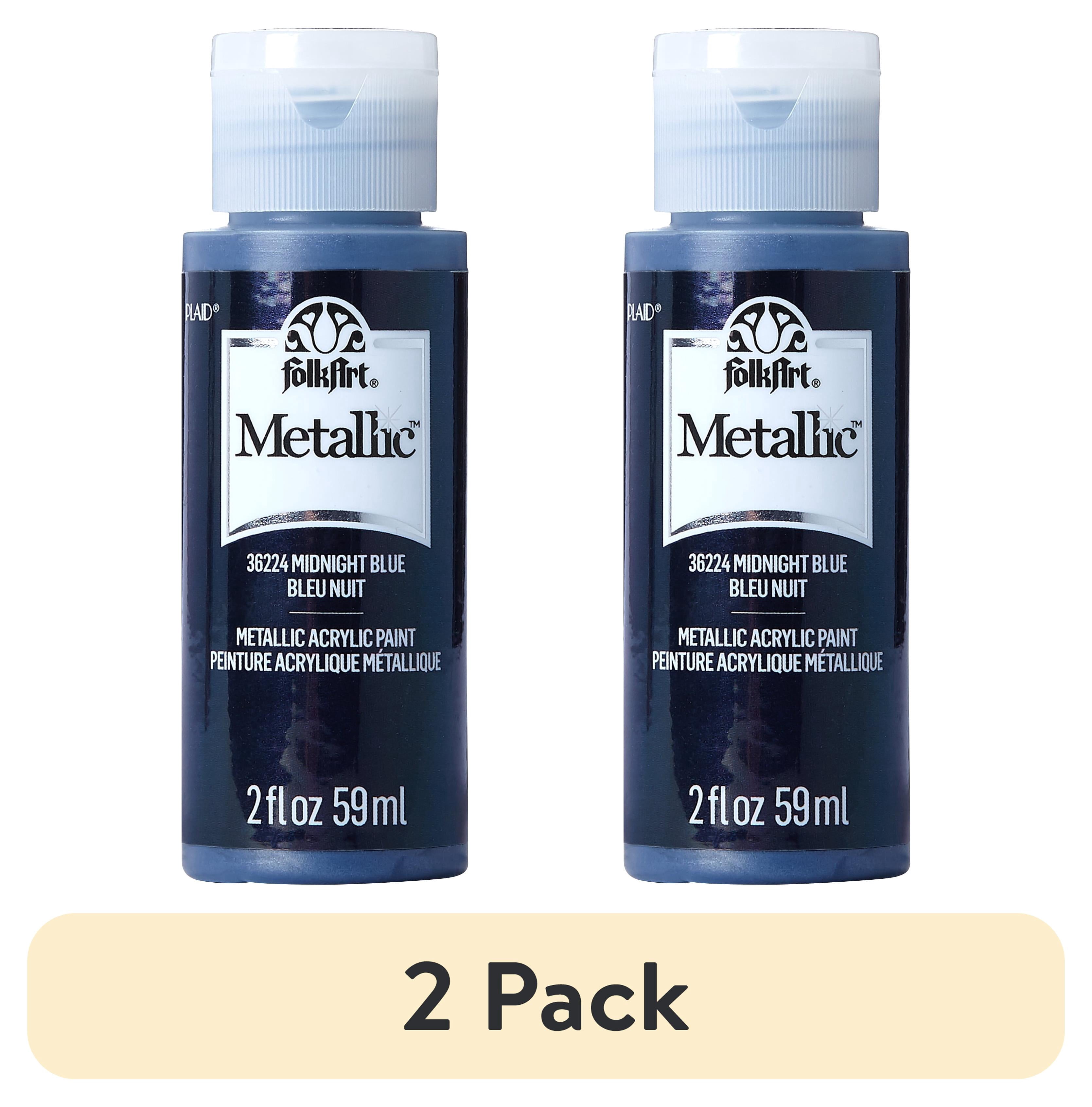 (2 pack) FolkArt Metallic Acrylic Craft Paint, Metallic Finish, Midnight Blue, 2 fl oz