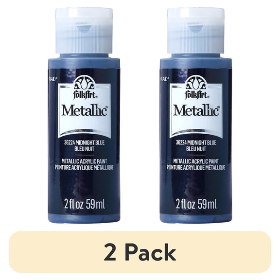 (2 pack) FolkArt Metallic Acrylic Craft Paint, Metallic Finish, Midnight Blue, 2 fl oz