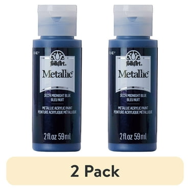 (2 pack) FolkArt Metallic Acrylic Craft Paint, Metallic Finish, Midnight Blue, 2 fl oz