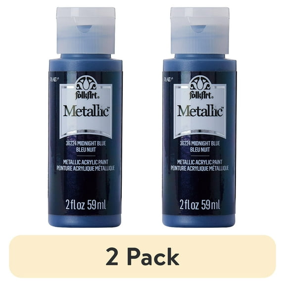 (2 pack) FolkArt Metallic Acrylic Craft Paint, Metallic Finish, Midnight Blue, 2 fl oz
