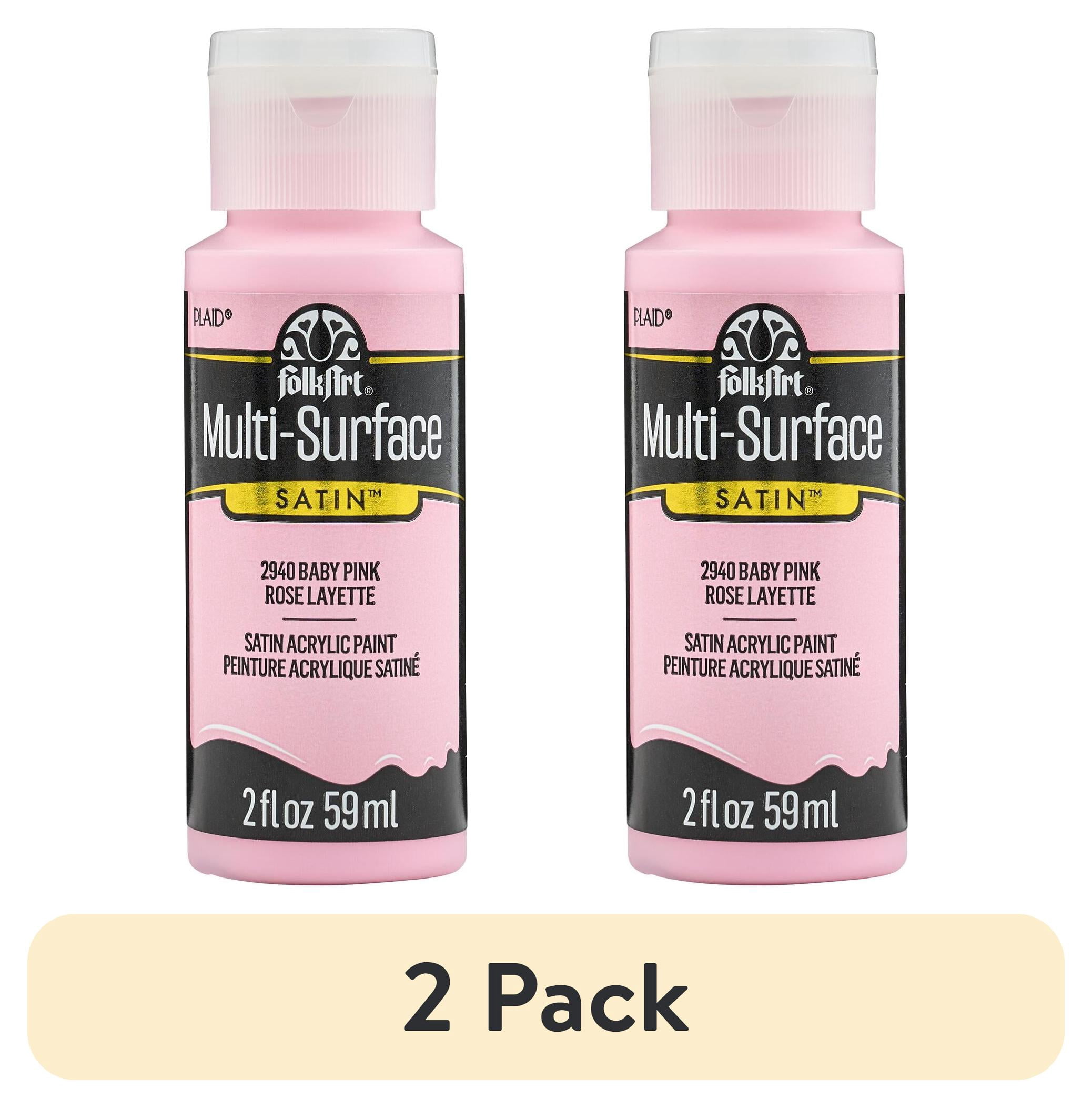 (2 pack) FolkArt Multi-Surface Acrylic Craft Paint, Satin Finish, Baby Pink, 2 fl oz