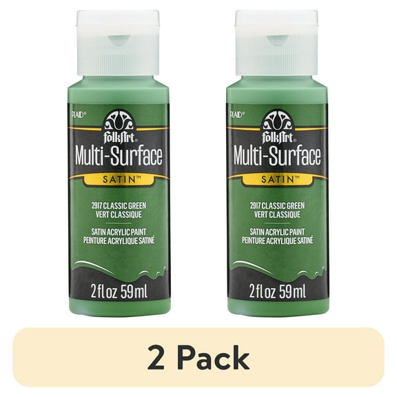 (2 pack) FolkArt Multi-Surface Acrylic Craft Paint, Satin Finish, Classic Green, 2 fl oz