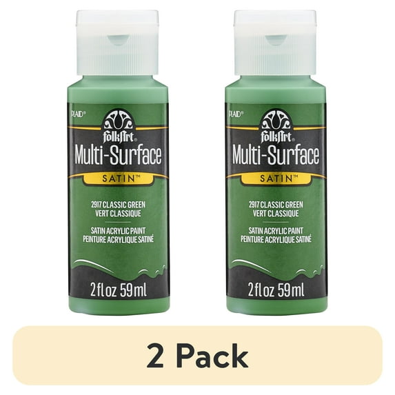 (2 pack) FolkArt Multi-Surface Acrylic Craft Paint, Satin Finish, Classic Green, 2 fl oz