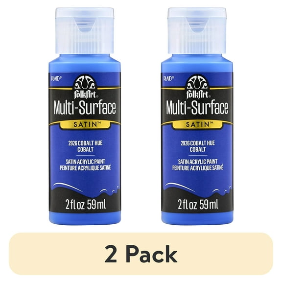 (2 pack) FolkArt Multi-Surface Acrylic Craft Paint, Satin Finish, Cobalt Hue, 2 fl oz