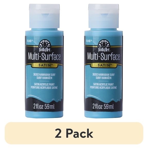 (2 pack) FolkArt Multi-Surface Acrylic Craft Paint, Satin Finish, Hawaiian Surf, 2 fl oz