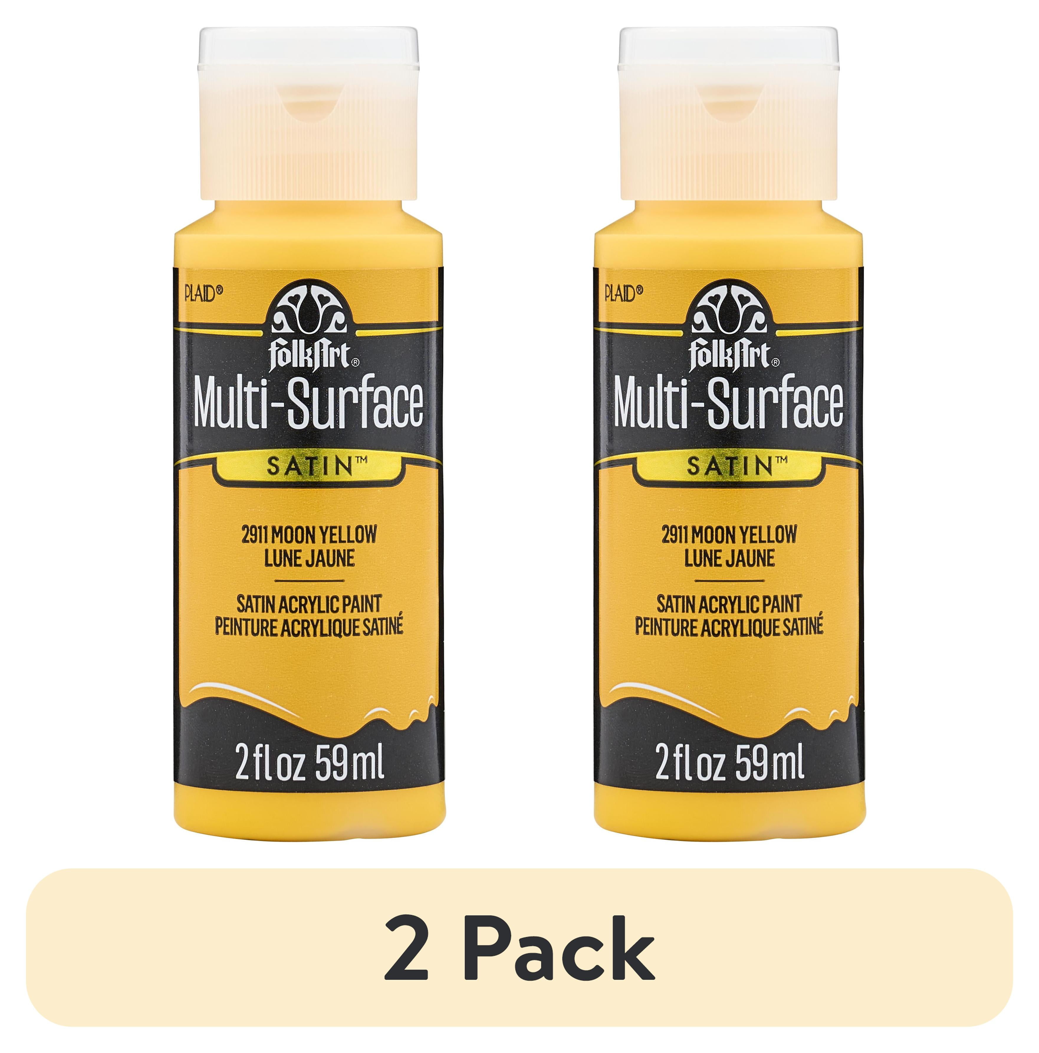 (2 pack) FolkArt Multi-Surface Acrylic Craft Paint, Satin Finish, Moon Yellow, 2 fl oz
