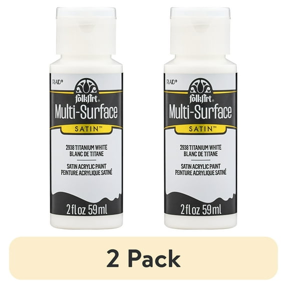 (2 pack) FolkArt Multi-Surface Acrylic Craft Paint, Satin Finish, Titanium White, 2 fl oz