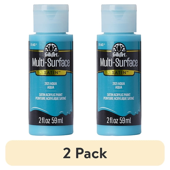 (2 pack) FolkArt Multi-Surface Acrylic Craft Paint, Satin Finish, Aqua, 2 fl oz