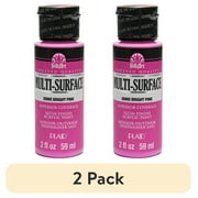 (2 pack) FolkArt Multi-Surface Acrylic Craft Paint, Satin Finish, Bright Pink, 2 fl oz