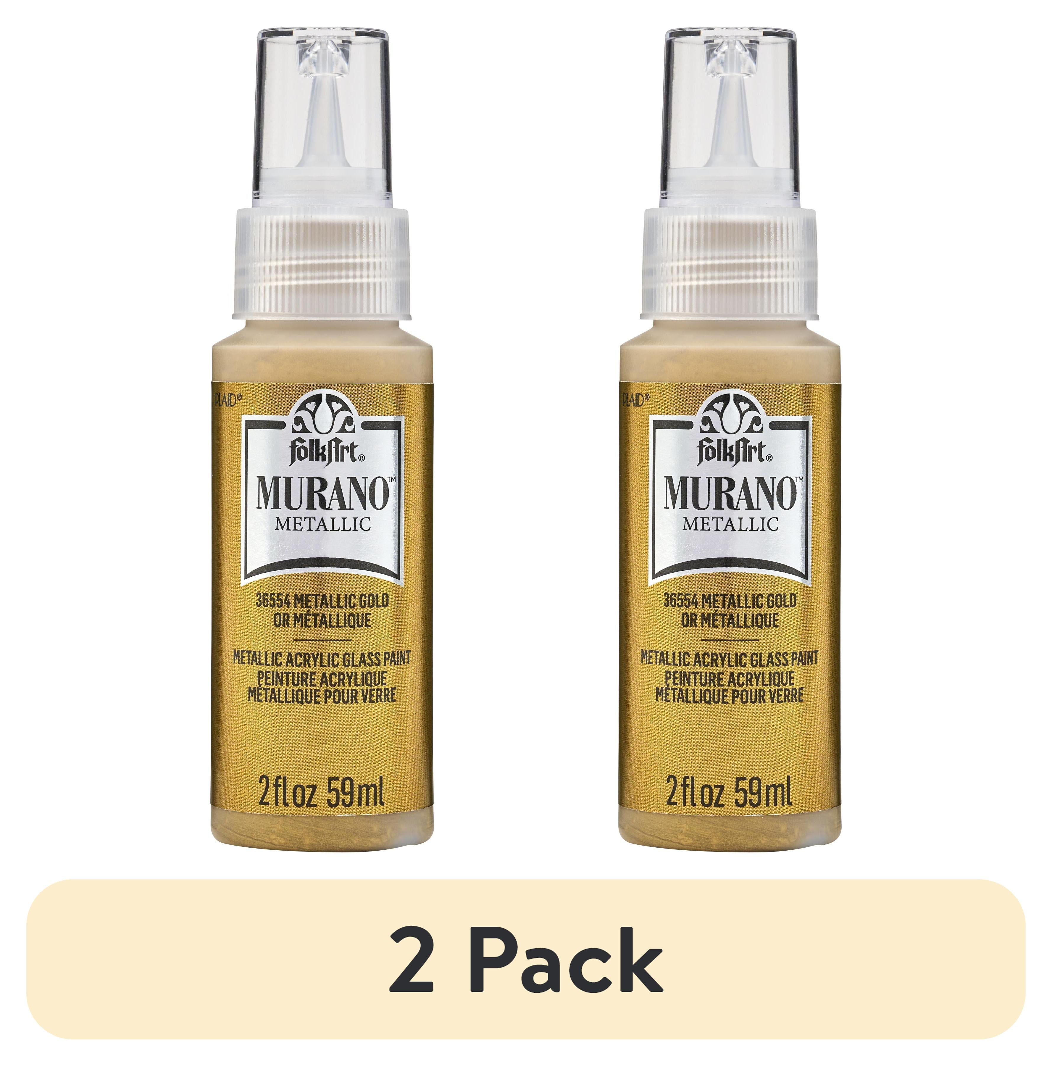 (2 pack) FolkArt Murano Metallic Acrylic Glass Paint, 2 fl oz, Metallic Gold