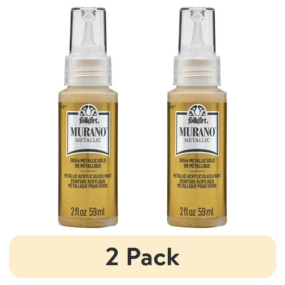 (2 pack) FolkArt Murano Metallic Acrylic Glass Paint, 2 fl oz, Metallic Gold
