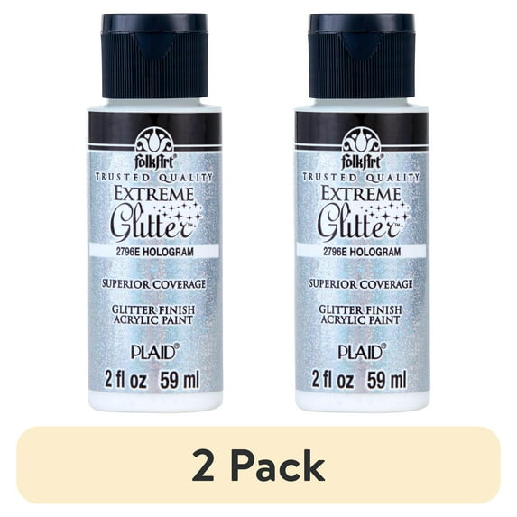 (2 pack) FolkArt Extreme Glitter Acrylic Craft Paint, Glitter Finish, Hologram, 2 fl oz