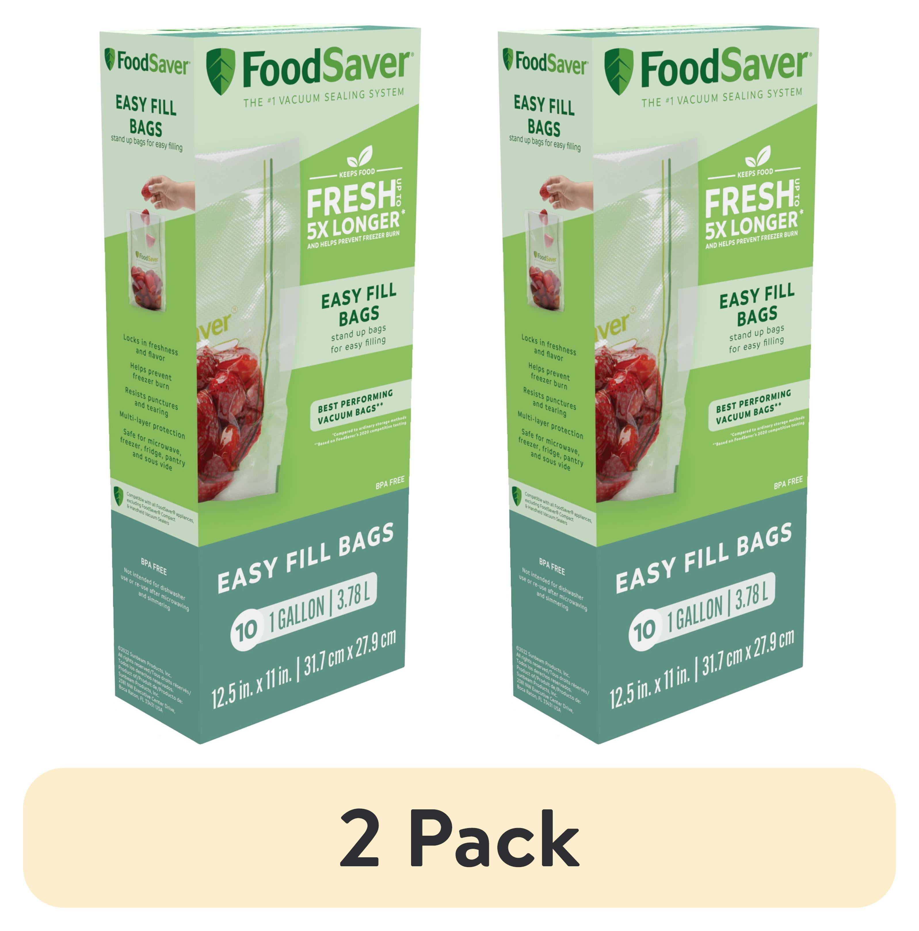 (2 pack) FoodSaver Gallon Easy Fill Vacuum Sealer Bags (12.5" x 11"), 10-Count BPA-Free Vacuum Seal Bags for Food Storage and Sous Vide, Works With FoodSaver Vacuum Sealer Machines