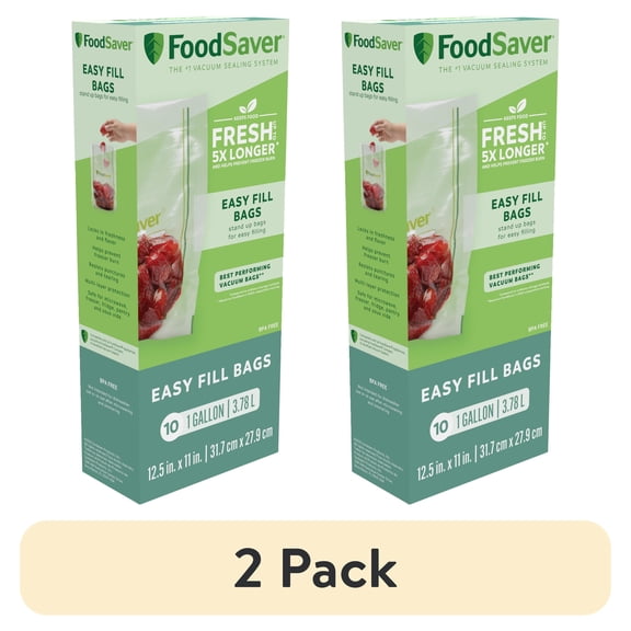 (2 pack) FoodSaver Gallon Easy Fill Vacuum Sealer Bags (12.5" x 11"), 10-Count BPA-Free Vacuum Seal Bags for Food Storage and Sous Vide, Works With FoodSaver Vacuum Sealer Machines