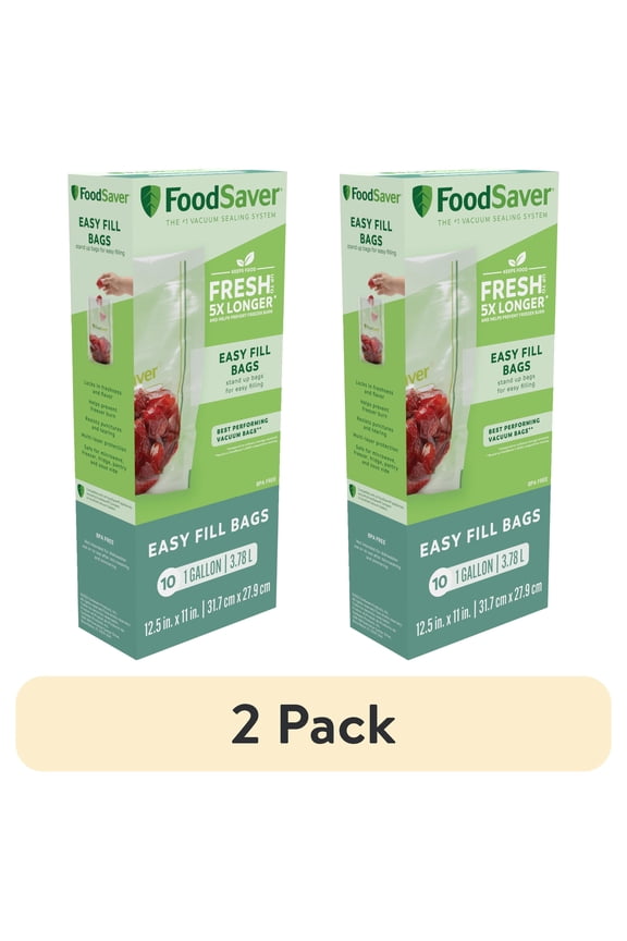 (2 pack) FoodSaver Gallon Easy Fill Vacuum Sealer Bags (12.5" x 11"), 10-Count BPA-Free Vacuum Seal Bags for Food Storage and Sous Vide, Works With FoodSaver Vacuum Sealer Machines