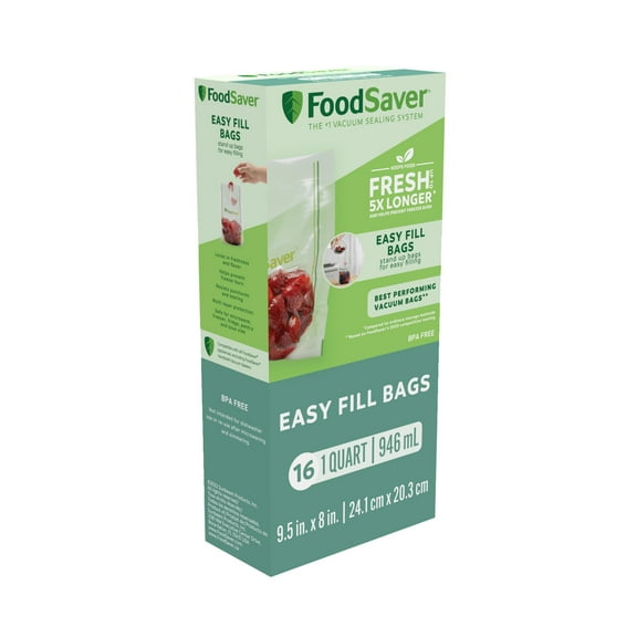 (2 pack) FoodSaver Easy Fill Vacuum Seal Bags, 1 Quart, 16 Count