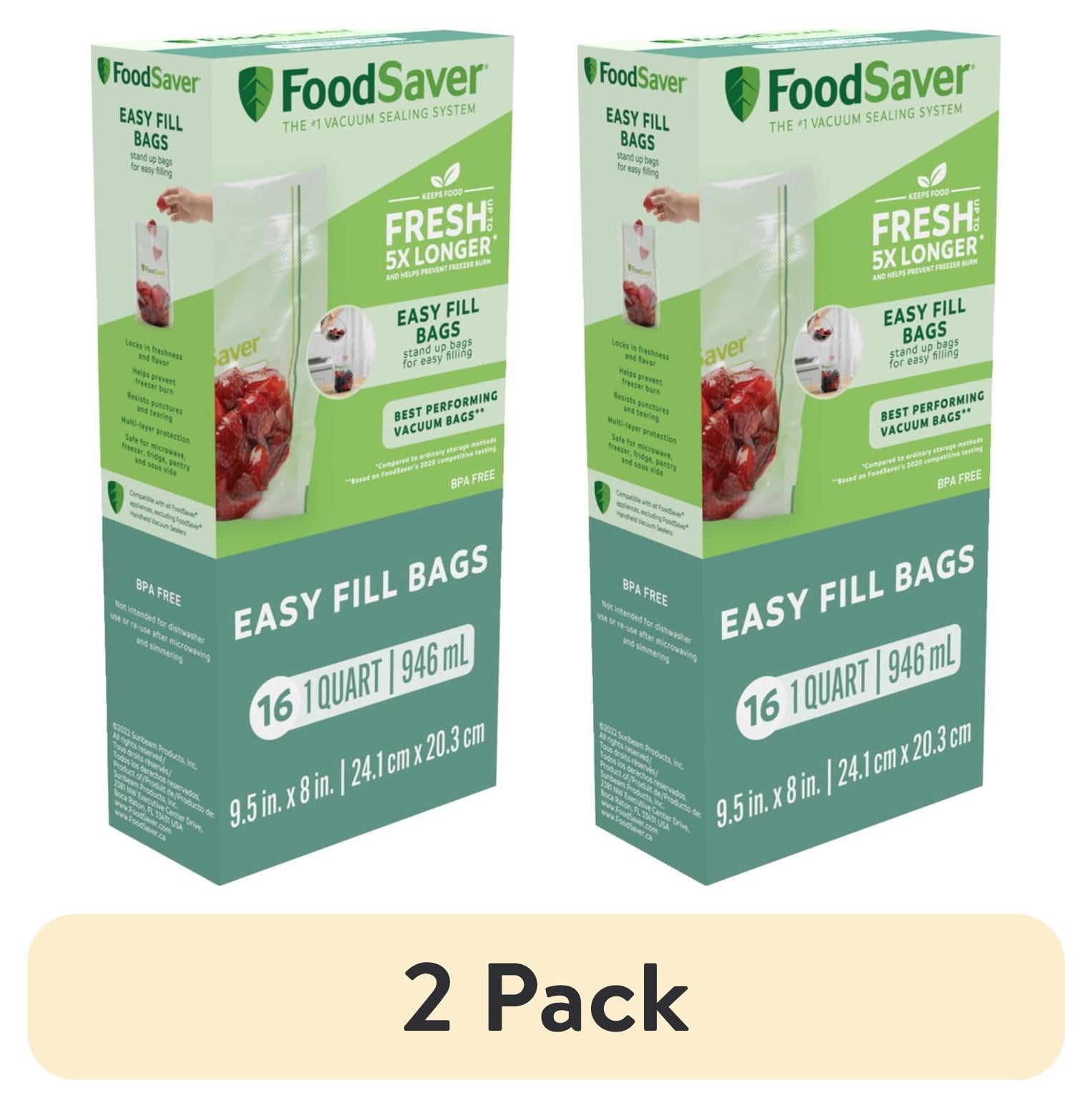 (2 pack) FoodSaver Quart Easy Fill Vacuum Sealer Bags (9.5" x 8"), 16-Count BPA-Free Vacuum Seal Bags for Food Storage and Sous Vide, Works With FoodSaver Vacuum Sealer Machines