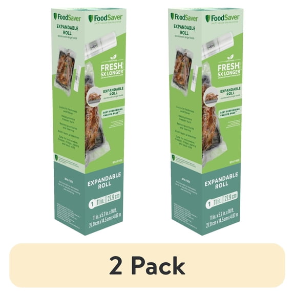 (2 pack) FoodSaver 11" x 16' Expandable Vacuum Sealer Bag Roll, 1-Count Vacuum Seal Roll for Custom Length Food Storage Bags and Sous Vide, Works With FoodSaver Vacuum Sealer Machines, 16 Feet Total