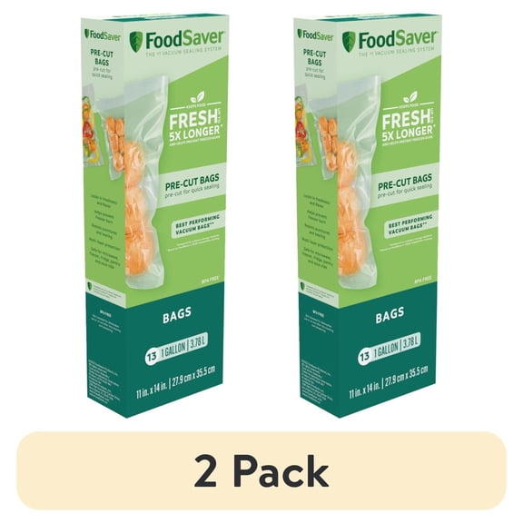 (2 pack) FoodSaver Pre-cut Vacuum Seal Bags, 13 1-Gallon Bags
