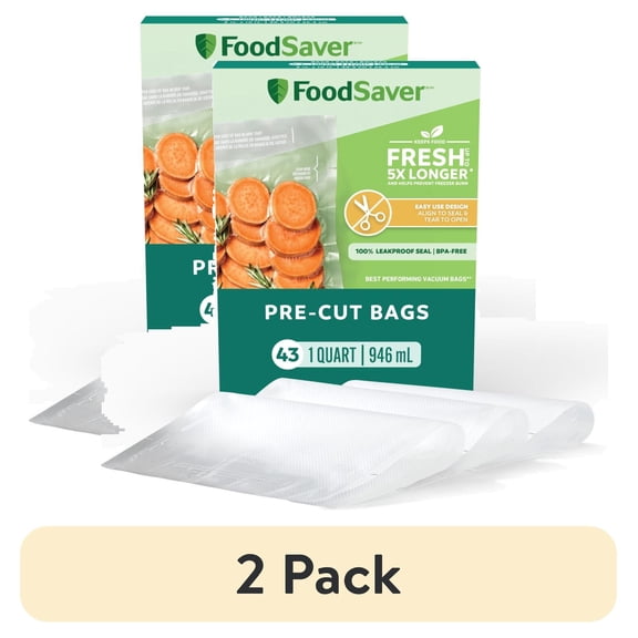 (2 pack) FoodSaver Quart Pre-Cut Vacuum Seal Bags, Easy Use Vacuum Storage Bags, Align to Seal and Tear to Open Vacuum Sealer Storage Bags, 43 Pack