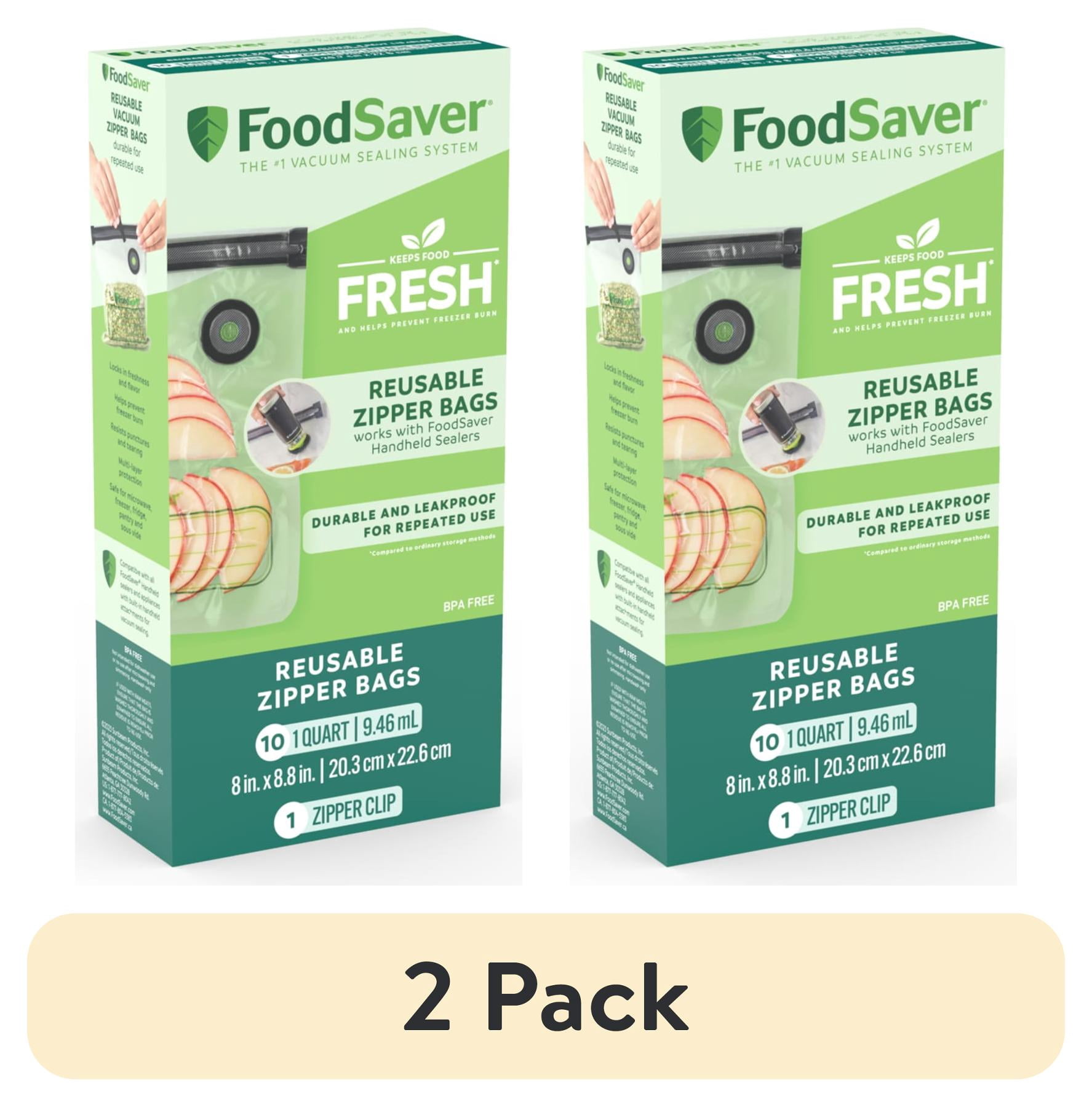 (2 pack) FoodSaver Reusable Quart Vacuum Zipper Bags, 10 Count BPA-Free Storage Bags for Food, Sous Vide, and Meal Prep, Compatible with Handheld Sealers