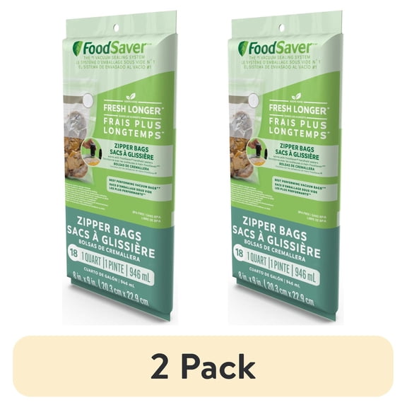(2 pack) FoodSaver Quart Zipper Vacuum Sealer Bags for Handheld Vacuum Sealers (8" x 9"), 18-Count BPA-Free Vacuum Seal Bags for Food Storage and Meal Prep, Works With FoodSaver Vacuum Sealer Machines