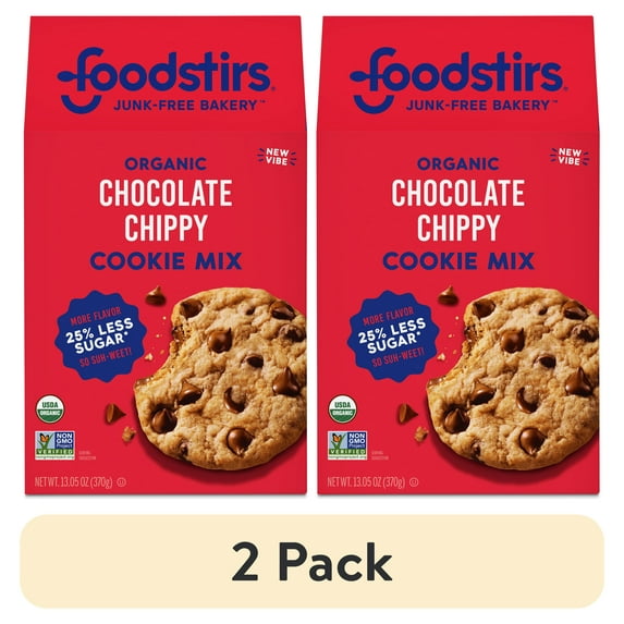 (2 pack) Foodstirs Junk-Free Bakery, Organic Chocolate Chippy Cookie Mix, 25% Less Sugar, Dairy Free, 13.05 oz