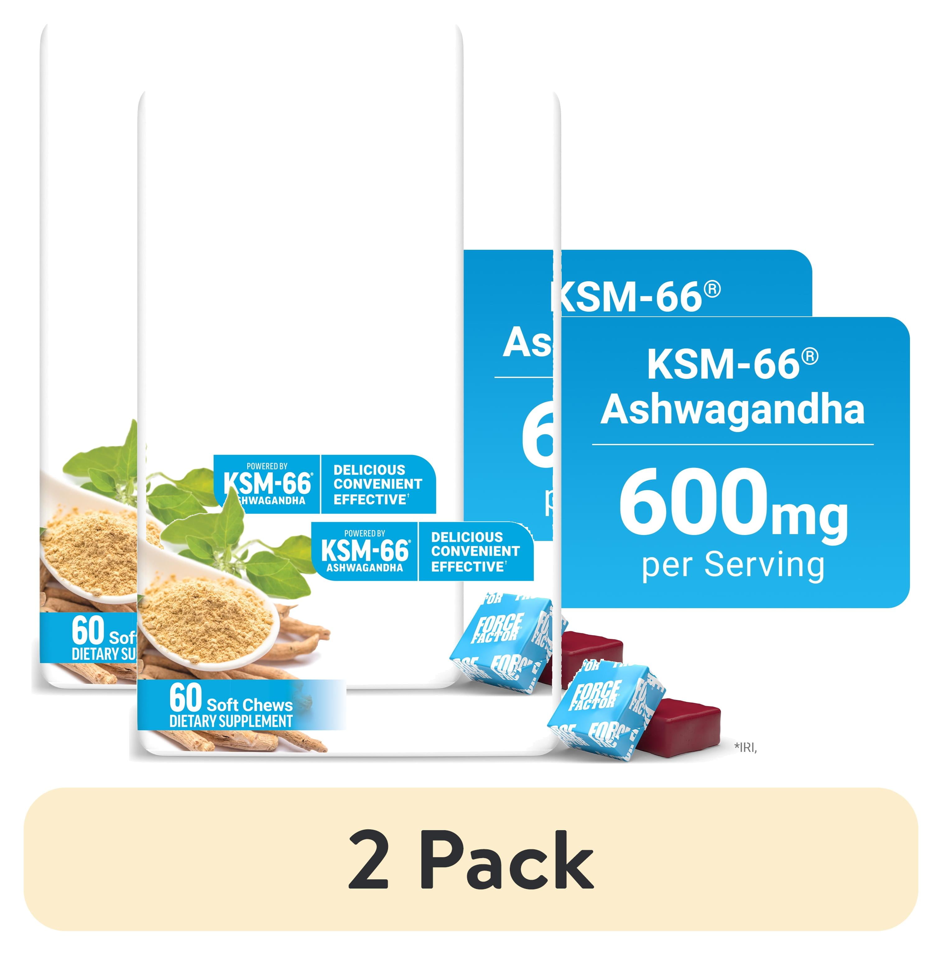 (2 pack) Force Factor Amazing Ashwa with KSM-66 Ashwagandha & L-Theanine for Stress Relief, Relaxation & Cortisol Balance, Triple Berry, 60 Soft Chews