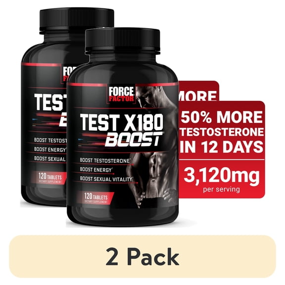 (2 pack) Force Factor Test X180 Boost, Testosterone Booster for Men with Boron, Fenugreek & Tribulus Terrestris for Muscle, Libido & Men’s Health, 120 Tablets