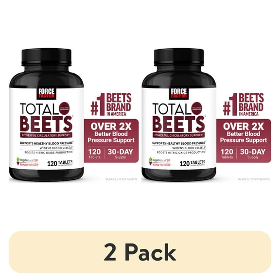 (2 pack) Force Factor Total Beets, Beet Root Capsule Alternative with Beetroot Powder for Heart Health, Blood Pressure, Circulation & Nitric Oxide, 120 Tablets