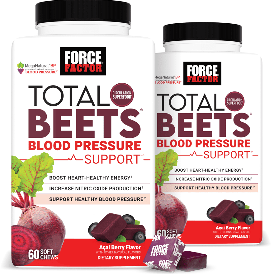 (2 pack) Force Factor Total Beets Blood Pressure Support, Beet Root Supplement for Nitric Oxide, Circulation, Heart Health & Energy, Acai Berry, 60 Soft Chews